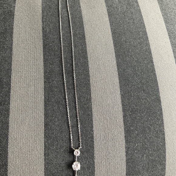 3 Diamonds Cubic Zirconia on 14kt White Gold Necklace - Picture 5 of 8